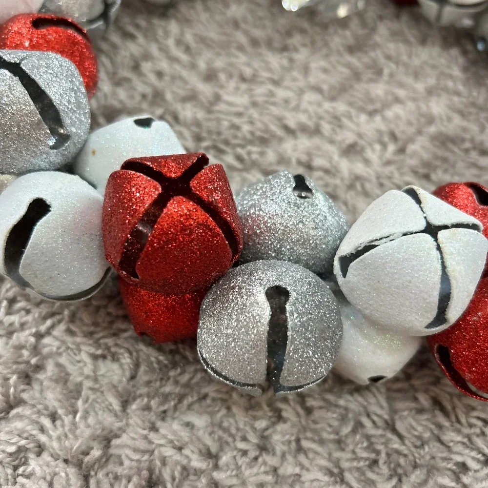 Christmas Jingle Bell Wreath Red Silver White Glitter Holiday Decor heavy duty‎
